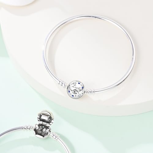 Image of 925 Sterling Silver Snake Chain Bracelets Fit Pandora Charms,Heart Clasp Bracelets Perfect For Any Glamour Gift for Women with 5 A Cubic Zirconia