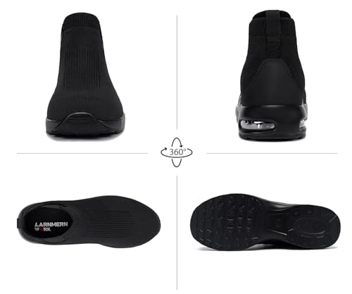 Image of LARNMERN Steel Toe Shoes Slip On Waterproof Safety Boots | Lightweight Comfortable Cushion Work Black ASTM F2413-18