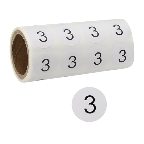 Étiquettes numérotées petits cercles adhésifs numéro 3, autocollants ronds vinyle noir PATIKIL