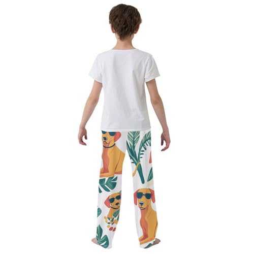 ZZXXB Cool Dogs Palm Tree Boys Long Pants Soft Trousers Elastic Waist Kids Lounge Bottoms with Pockets S-XL3