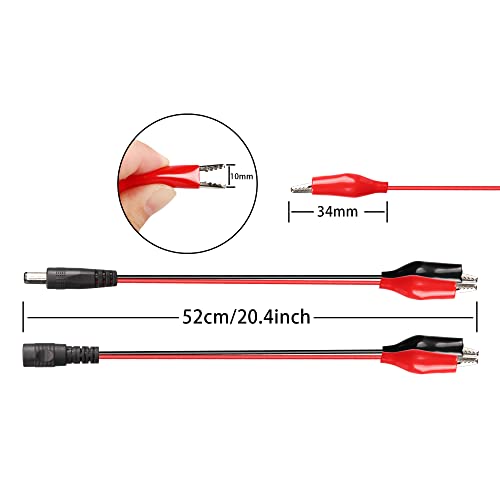 Image of Alligator Clip Jumper Probe to DC 5.5x2.1mm Male and Female Test Wre 18AWG Adapter Red and Black Wire Alligator Clip Test Wire 50 cm for Testing The Circuit (DC Male +DC Female)