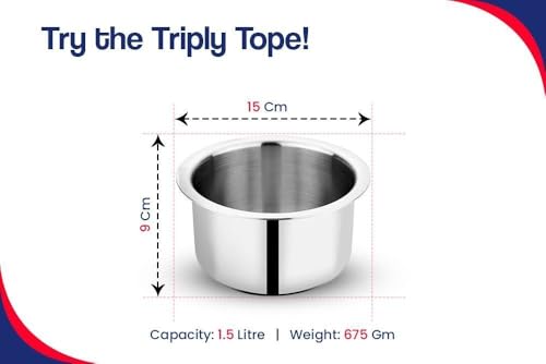 Image of Bhalaria Triply Stainless Steel Tope Flat Bottom 11 | 1.25L Capacity | 2X Faster Heating | Easy to Clean | Scratch & Rust Resistant | 100% Food Safe | Gas & Induction Kitchen Cookware