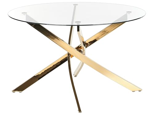 Table de Repas Ronde Plateau en Verre Trempé et Pieds Dorés 120 cm Maramo