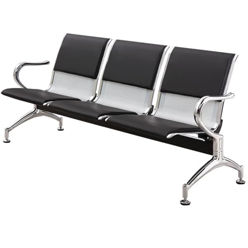 JINGSHIQIAOPL 3 Seat Waiting Room Bench with Ergonomic Backrest, Waiting Room Chairs with Armrests, Reception Chair for Office, Hospital, Airport Lounge(Black)