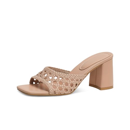 Image of Women's Heeled Sandals Mesh Mules Square Open Toe Block Chunky Heel Slip On Slide Sandals Comfy Dressy Summer Party Shoes