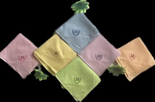 Image of ANTONIA Personalized Cotton Women's Handkerchiefs with Embroidered Initials, Assorted Colours (33 cm x 33 cm)