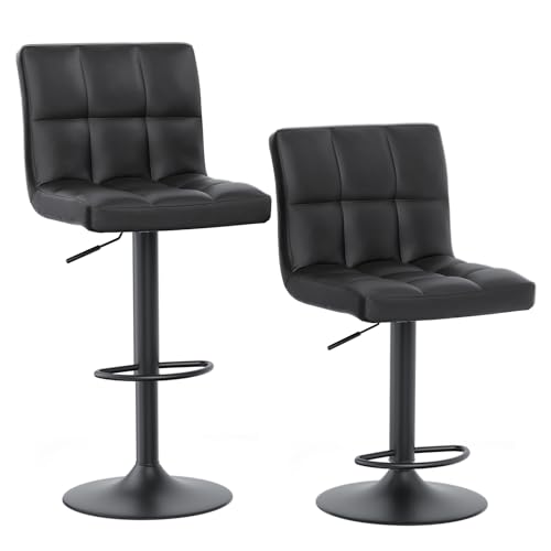 Miniatura 8 de Bigzzia Taburete De Bar, Juego De 2 Taburetes De Bar De Cuero De Pu Giratorios Con Altura Ajustable Con Respaldo Para Encimera De Desayuno, Cocina Y Taburetes De Bar Para El Hogar Nuevo Juego Negro