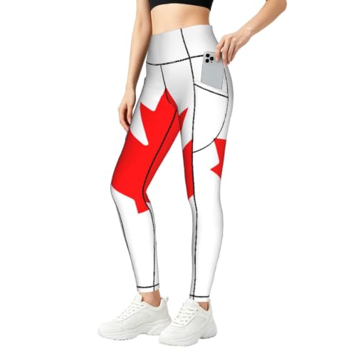 Leggings con estampado de bandera canadiense y top para conjunto de entrenamiento de mujer