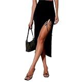 IVYARD Falda de Cintura Alta con Abertura Alta para Mujer Falda Ajustada y Ajustada para Mujer Falda Midi Negra de Encaje Coreano Falda Bandage Mujer Ropa Mujer-Negro-S