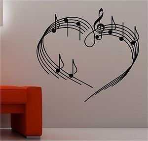 Online Design Música Notas como un Corazón Pared Pegatina Vinilo Música Musical Love - Negro