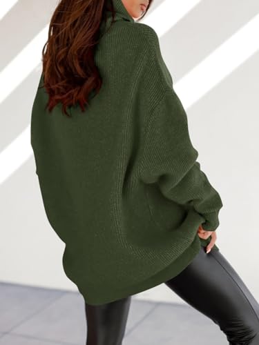 Image of Womens Turtleneck Oversized Sweater Batwing Chunky Pullover Sweater Casual Fall Loose Knit Jumper Top