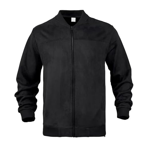 Letuwj Jaqueta bomber masculina de camurça, casual, retrô, com zíper, leve, vintage, outono com bolsos, Preto, G