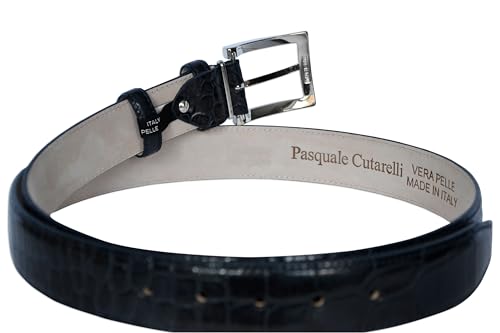 Image of Men's Italian Crocodile Embossed Leather Belt | Genuine Italian leather. Refined crocodile embossed texture. 35mm (1.38 inch) dress width. Handmade in Italy. Gift boxed.