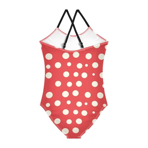 KLL Polka White Dots on Red Background Toddler Girl 1 Piece Bathing Suit Beach Swimwear Adjustable Shoulder Strap Quick Dry2