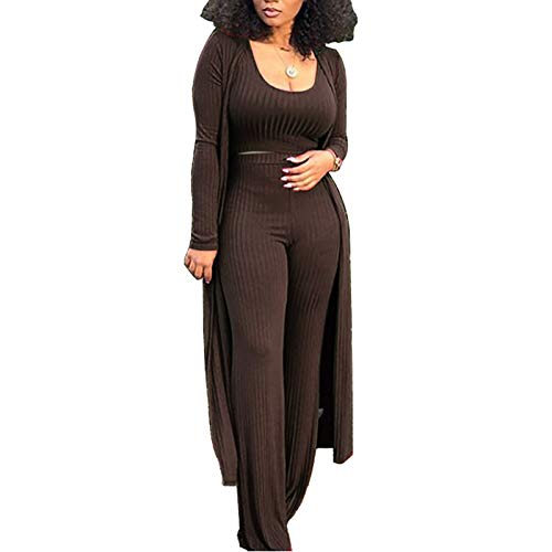 Women Sexy 3 Piece Outfits - Crop Top Long Kimono Cardigan Cover up and Bodycon Pants Set S XXL