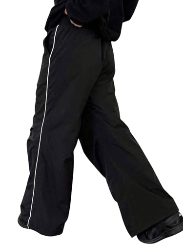 OYOANGLE Men's Loose Fit Baggy Pants Letter Graphic Drawstring Waisted Streetwear Wide Leg Pants2