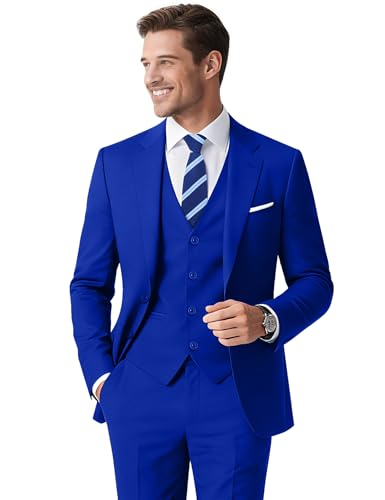Gentle Season Mens Suit Set 5 Piece Royal Blue Slim Fit Suit for Men 2 Button Mens Tuxedos Dresswear for Business Wedding Prom Party Regular 38