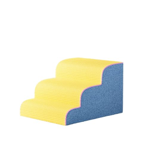 Sailozai ペット階段、家庭用小型犬/猫用タラップ、滑り止め階段、取り外し可能な多層ペットベッドソファ (ブルー +イエロー,40*30*39cm)