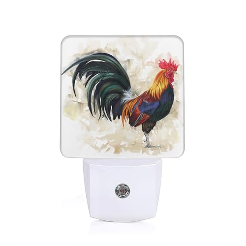 Image of YASHILAIYA Rooster Night Light,Plug-in Dusk to Dawn Sensor Nightlights for Bedroom Bathroom Hallway Stairs for Boys Girls