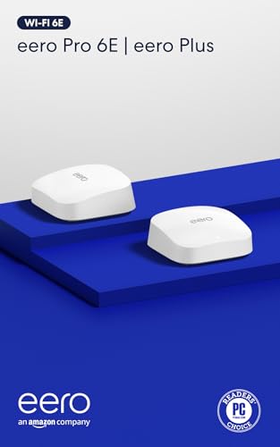 Image of Amazon eero Pro 6E mesh wifi system with eero Plus annual subscription (auto-renews) - Coverage up to 4,000 sq. ft., Connect 100+ devices, 2-pack