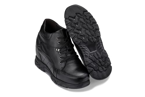 Image of Calden Men's Invisible Height Increasing Elevator Shoes - Black Pebble Grain Leather Lace-up Boots - K107216 - Size 11.5 D(M) US - 5.2 Inches Taller