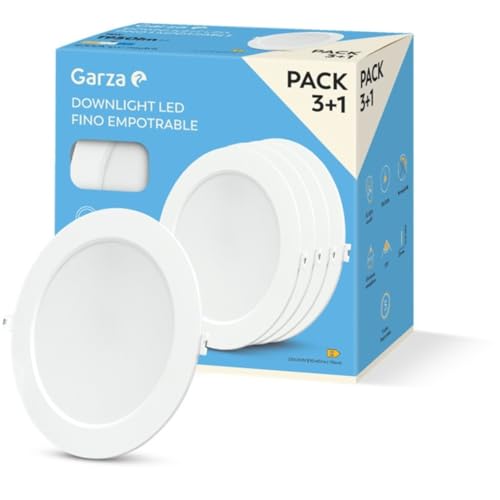 GARZA - Pack 3+1 Downlight LED Empotrable Circular Extraplano Ojo de Buey, 22cm, 18W, 4000K Luz Neutra, 1950lm, 30.000h, IP20, Blanco, Ahorro Energético 80%