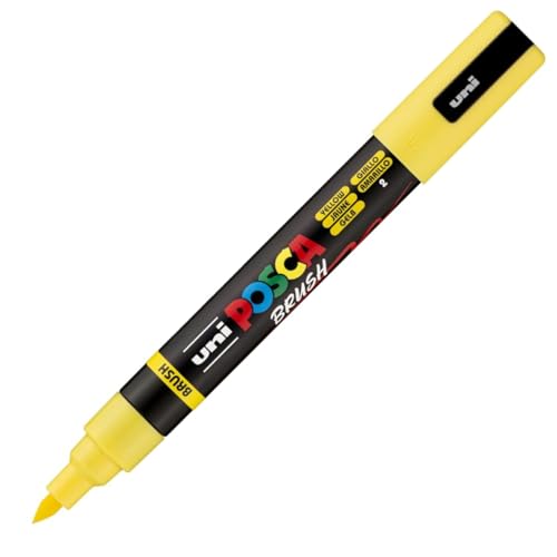 POSCA PC5BR, Marqueur peinture Brush base eau - Tout Support - Jaune