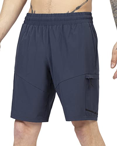 Apana Mens Shorts Woven/Casual Yoga Athletic Performance Stretch Shorts With Pockets And Zip Cargo Pocket-9 Inch Inseam (Medium, Slate) #TOP13