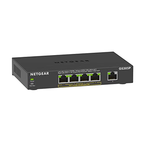 Switch Netgear GS305Pv2 Switch Gigabit 5 Puertos 10/100/100, 4 Puertos PoE+ de 63W, Switch ethernet, Montaje de sobremesa, Caja de...