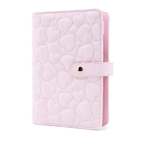 A6 Budget Binder Soft Faux Leather Binders Cover Refillable 6 Rings Loose Leaf Binding Cover for Planner Traveller Journal Accessories Supplies (Snap Pink A6)