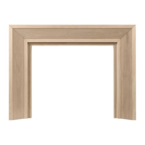 Image of Modern Ember Everly Wood Fireplace Mantel Surround Kit in Unfinished | 56 inch x 42 inch Opening | 80 inch x 54 inch Overall | Modern Picture Frame Design | Includes White Oak Wooden Mantel Surround & Shelf