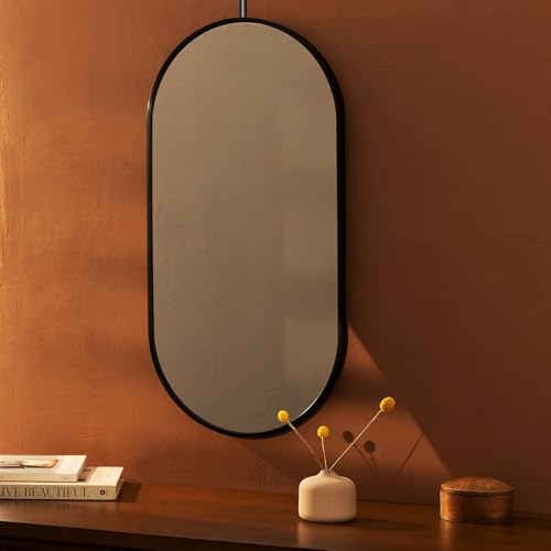 Miroir suspendu au plafond salle de bain ovale noir douche et rasage