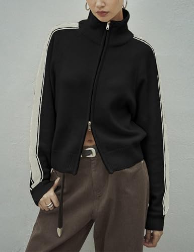 Image of Qiaomai Womens Cardigan Sweaters Zip Up Long Sleeve Knit Sweater Jacket Open Front Outerwear Coats