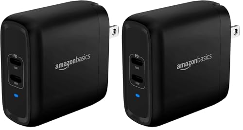 Image of Amazon Basics 36W Dual Port USB-C Wall Charger with Power Delivery, Foldable Plug, for Tablets & Phones (iPhone 15 /14 /13 /12 /11 /X, iPad, Samsung, and More), Non-PPS, 2.34 x 2.21 x 1.09 inches, Black