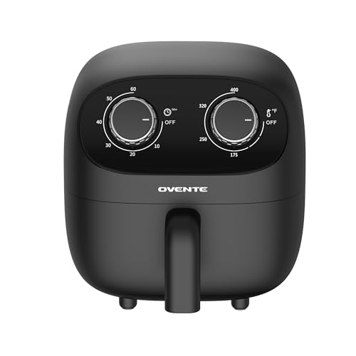 OVENTE 2QT Compact Air Fryer for 1–2 People, 900W Small Oil-Free Fryer with Manual Dual Knobs, Adjustable Temperature, 60 Minute Timer, Auto Shutoff & Dishwasher Safe Nonstick Basket, Black FAM18900B by OVENTE - Used condition - Image 2