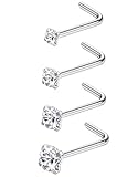 Jstyle 20G 4 Pcs Stainless Steel Nose Rings Studs L-Shape Piercing Body Jewelry 1.5mm 2mm 2.5mm 3mm S