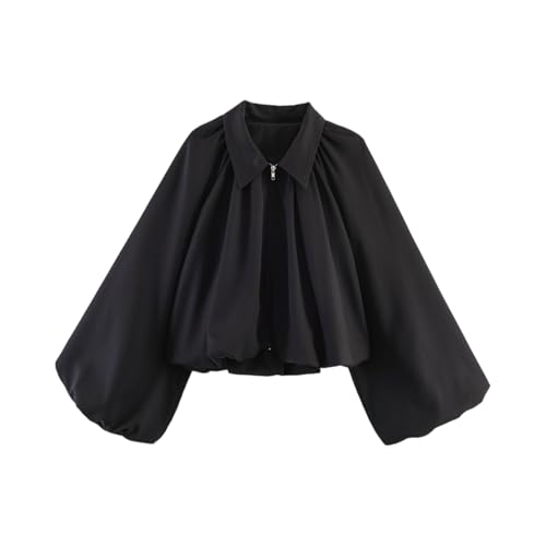 Blouson femme fermeture éclair style coupe baggy avec col à revers chic et moderne