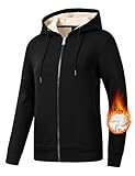 MoFiz Black Zipper Hoodies For Women Warm And Cozy Fleece Lined Zip Jacket Women Thermal Hoodies With Zip Pockets Black X-Large