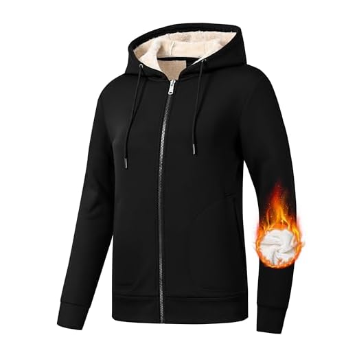 MoFiz Black Zipper Hoodies For Women Warm And Cozy Fleece Lined Zip Jacket Women Thermal Hoodies With Zip Pockets Black Large