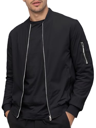 Men's Bomber Jacket Casual Lightweight Windbreak Waterproof Zip Up Spring Fall Coat Slim Fit Sportswear with Pocket