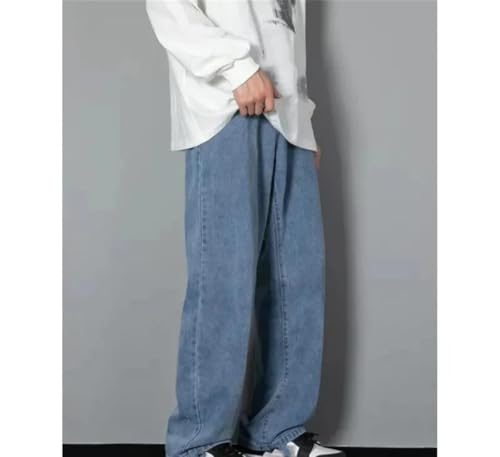 Men's Distressed Jeans, Classic Solid Color Loose Straight Wide-Leg Casual Denim Trousers2