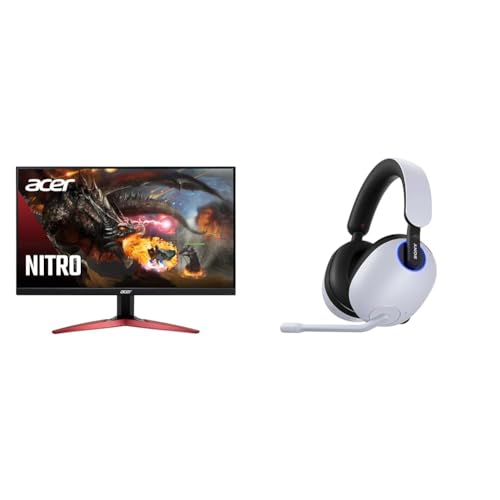 Image of Acer Nitro KG241Y Sbiip 23.8 inch Full HD (1920 x 1080) VA Gaming Monitor & Sony-INZONE H9 Wireless Noise Canceling Gaming Headset, Over-Ear Headphones with 360 Spatial Sound, WH-G900N, One Size, White