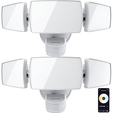 USTELLAR 2 Pack 50W Smart Outdoor LED Security Light Tunable White 2700K-6500K Motion Sensor Exterior WiFi Flood Light Fixture Alexa Warm Wired Floodlight Google Outside Spotlight House Yard Garage Cover