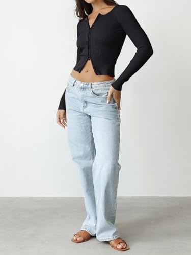 REORIA Womens Fall Trendy Double Zip Up Long Sleeve Soft Knit Lightweight Cropped Cardigan Sweaters2