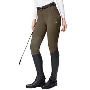 SANTINY Women’s Horse Riding Pants with Zipper Pockets Knee-Patch Schooling Tights Equestrian Breeches for Women