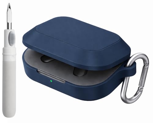 Image of Silicone Case Cover for Realme Buds Air 8 with Heavy Duty Carabiner & Earphone Cleaning Pen (Navy Blue)