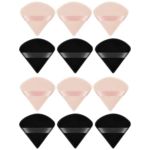Wolmik Triangle Makeup Puff - 12 Pcs Reusable Face Plush Sponge for Wet & Dry Use Under Eye Makeup & Loose Powder