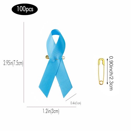 Image of 100pcs Teal Green Ribbon Awareness Satin Pins Cancer Awareness Ribbon Pin with Safety Pin