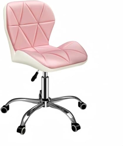 Buccvut コンパクトデスクチェア(360 度回転・昇降式) キャスター付き 背もたれ設計で疲れない おしゃれ オフィス/家庭両用 (【滑?款】ホワイト+ピンク(PU))