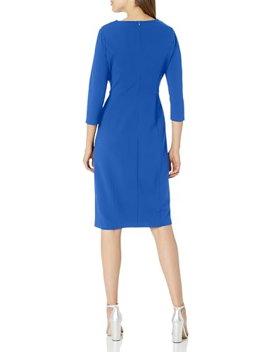 London Times Women's Dresses Scuba Crepe Neckline Detail Midi Sheath2